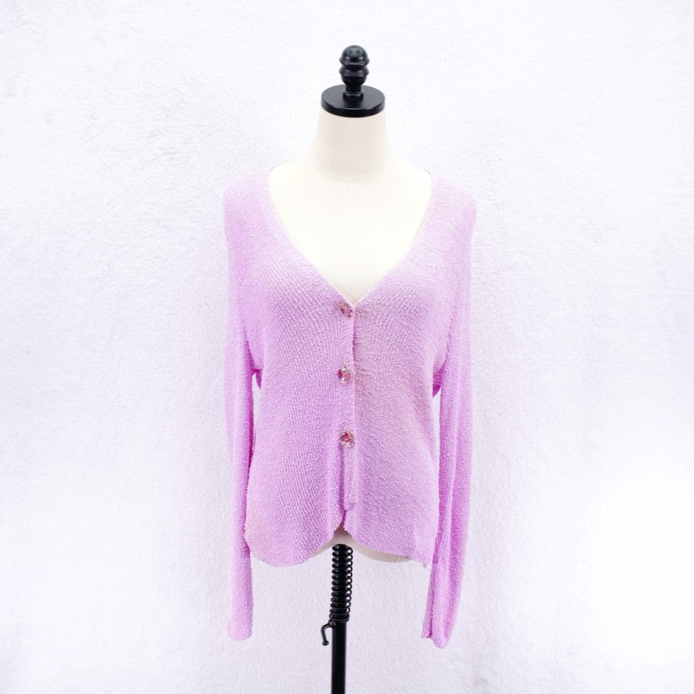 J. Jill -Medium- Pink Button Up Cardigan Sweater V-Neck Rayon Knit Button‎ Front